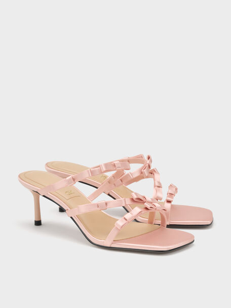 Jessy Bow Heeled Sandals, Pink, hi-res