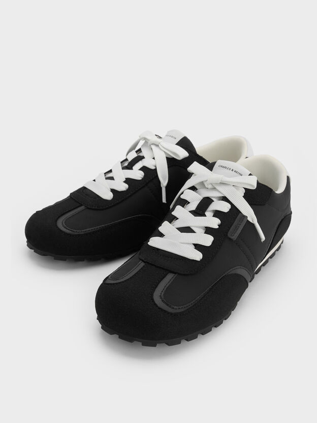 Nylon Contrast-Panel Sneakers, Black Textured, hi-res