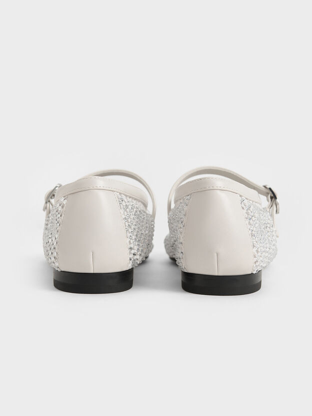 Maggie Mesh Crystal Mary Janes, White, hi-res