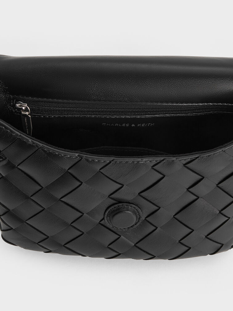 Ivette Woven Front Flap Crossbody Bag, Noir, hi-res