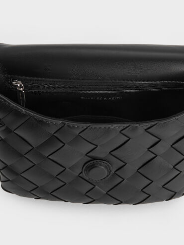 Ivette Woven Front Flap Crossbody Bag, Noir, hi-res