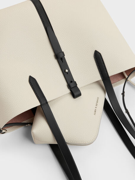 Beryl Two-Tone Belted Bucket Bag, Multi Cream, hi-res