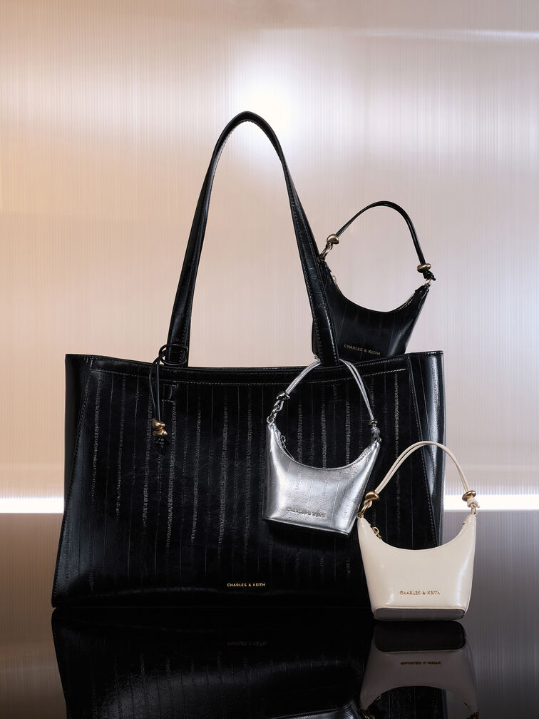 Augustine Eel-Effect Sculptural-Detail Tote Bag, Black, hi-res