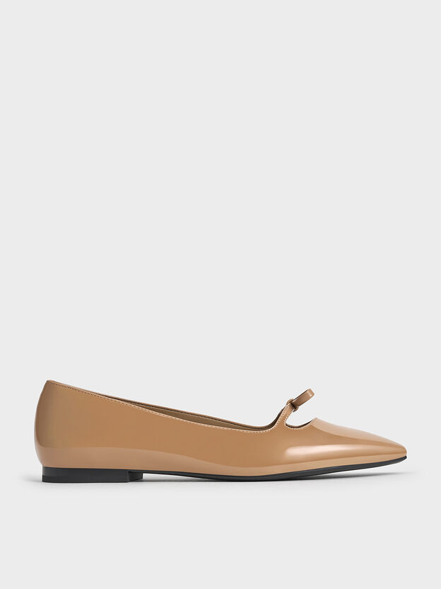 Patent Bow Square-Toe Ballet Flats, Caramel, hi-res
