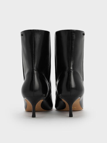 Aretha Leather Bow Kitten-Heel Calf Boots, Black, hi-res