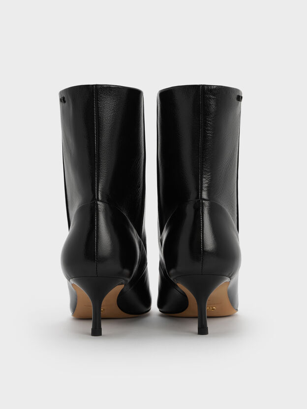 Aretha Leather Bow Kitten-Heel Calf Boots, Black, hi-res
