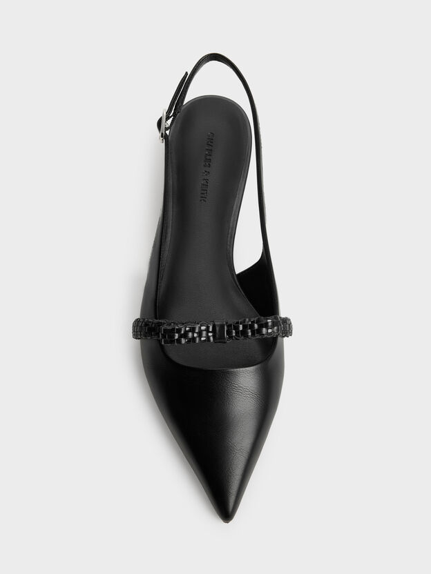 Kaleen Woven-Bow Slingback Flats, Black, hi-res