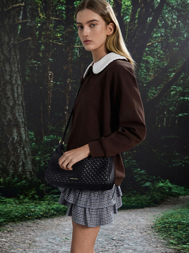Calla Woven Shoulder Bag, Black, hi-res