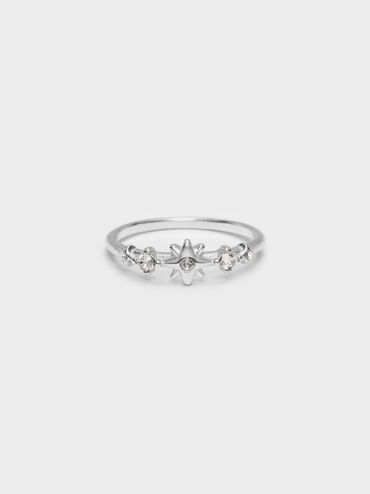 Everest Crystal Star Ring, Silver, hi-res