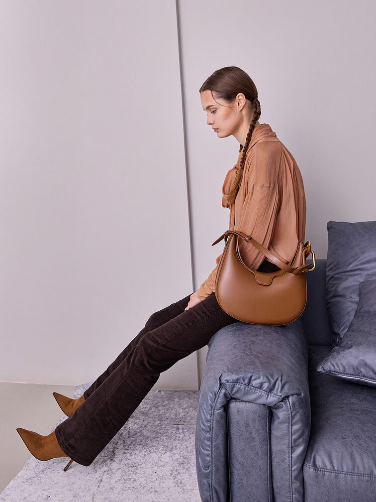 Kora Metallic-Accent Moon Bag, Chocolate, hi-res