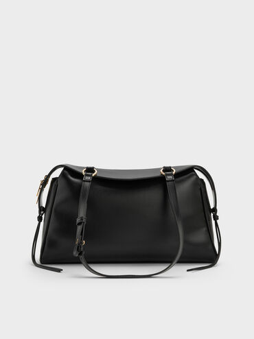 Haylen Braided-Charm Shoulder Bag, Black, hi-res