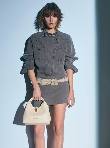 Chance Turn-Lock Bucket Bag, Cream, hi-res