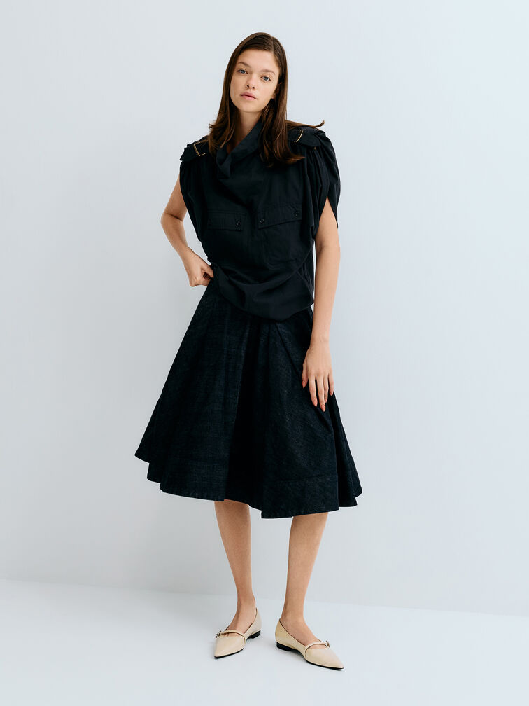 Crinkle-Effect Pointed Ballet Flats, Beige, hi-res