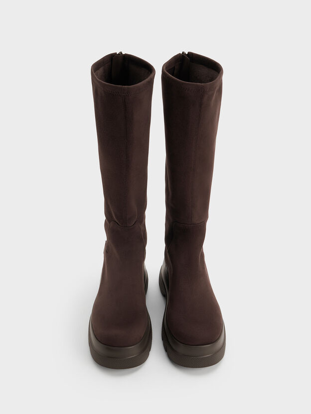 Leoi Faux Suede Chunky Knee-High Boots, Dark Brown Textured, hi-res