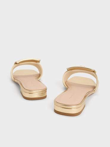 Metallic Knotted Accent Slide Sandals, Light Gold, hi-res