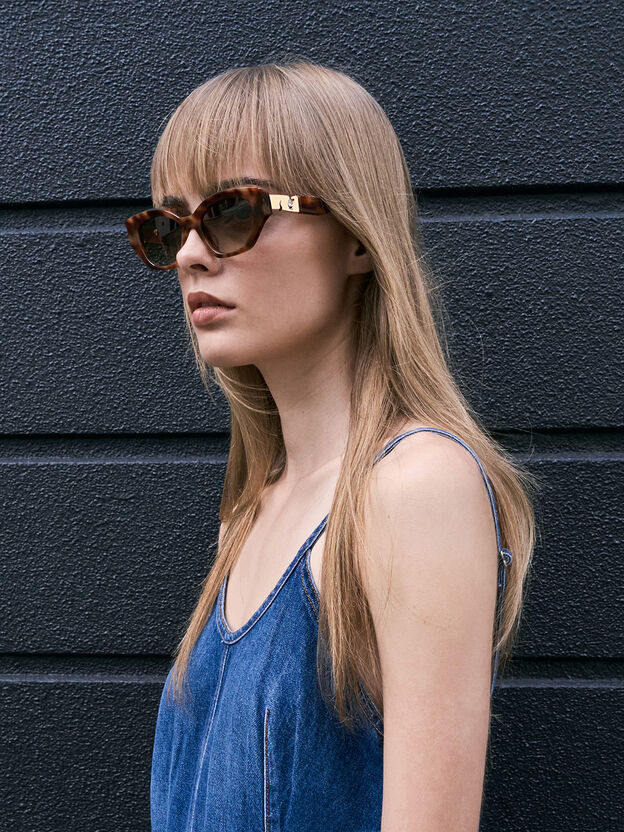 Tortoiseshell Recycled Acetate Sculptural Cat-Eye Sunglasses, T. Shell, hi-res