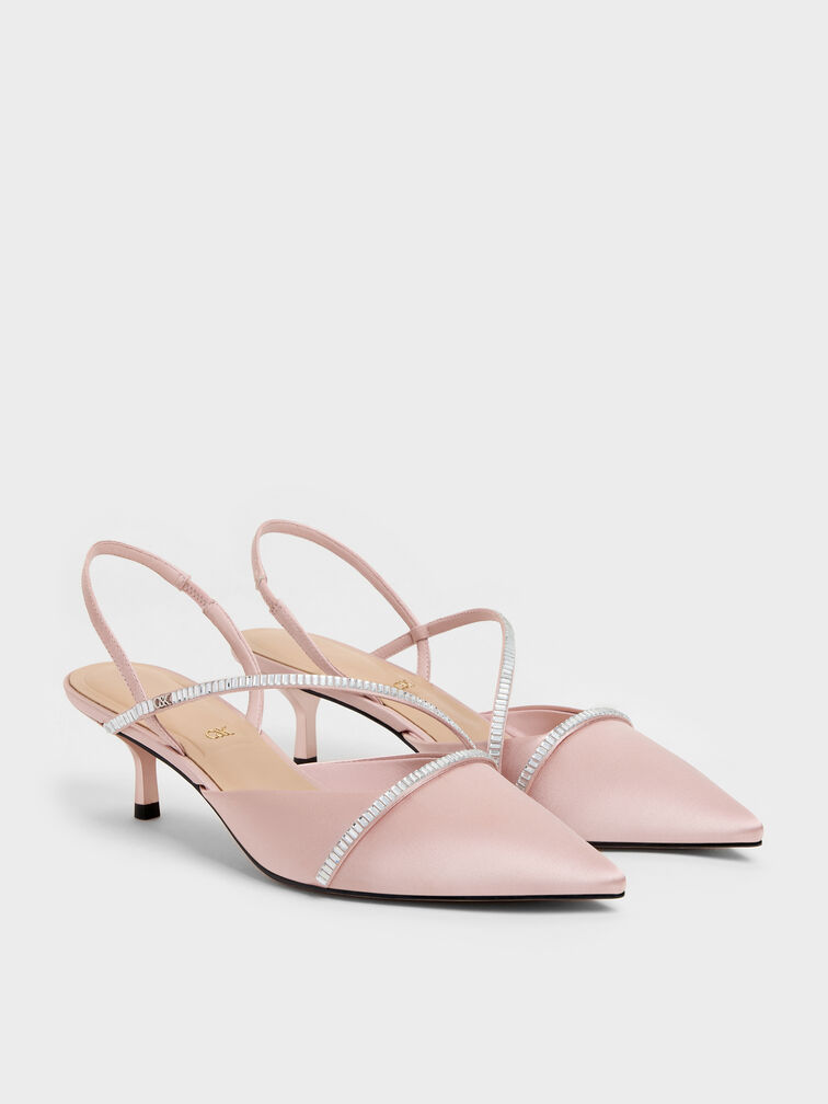 Gem Slingback Kitten Heels, Pink, hi-res
