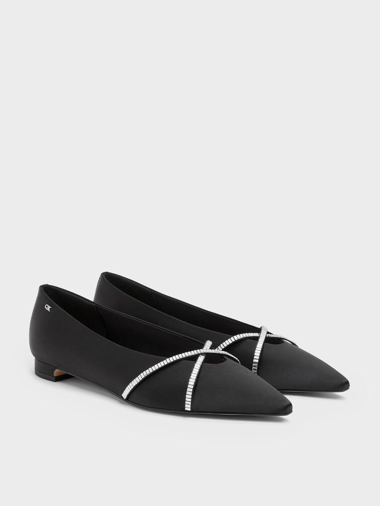 Gem Crossover Ballet Flats, Black Textured, hi-res