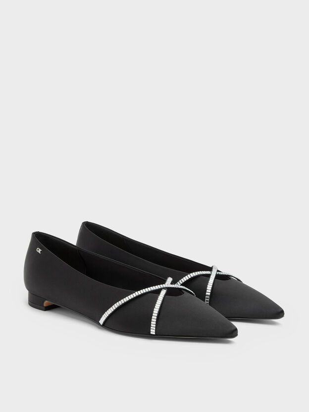 Gem Crossover Ballet Flats, Black Textured, hi-res