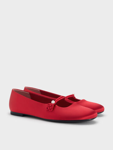 Orinda Knot-Pearl Mary Jane Flats, Red, hi-res