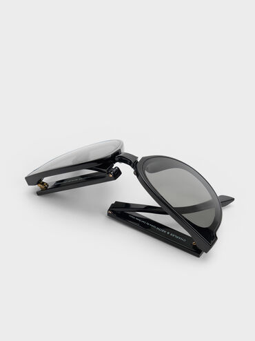 Brea Foldable Aviator Sunglasses, Black, hi-res