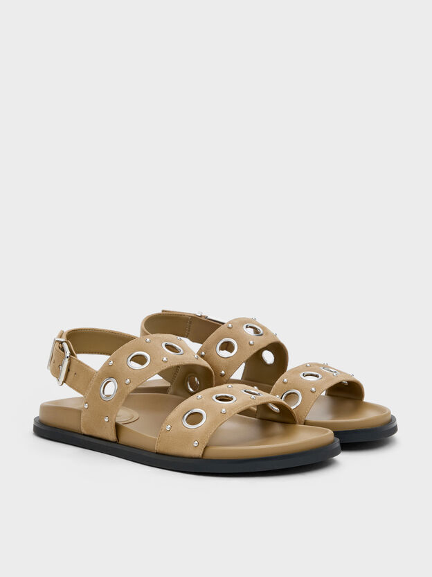Faux Suede Grommet Slingback Sandals, Sand, hi-res