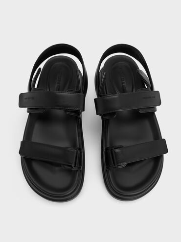 Double-Strap Ridged-Sole Flatform Sandals, Black, hi-res