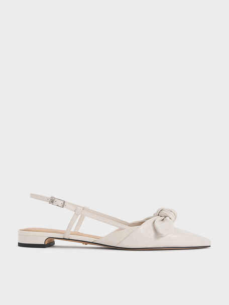 Jayce Leather Knot-Bow Slingback Flats, White, hi-res