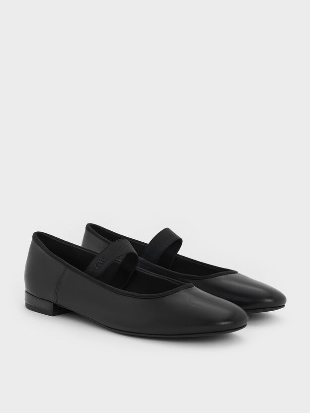 Leather Mary Jane Flats, Black, hi-res