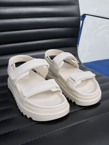 Double-Strap Ridged-Sole Flatform Sandals, Cream, hi-res