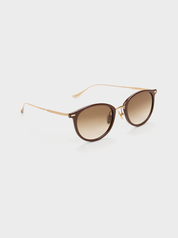 Minnow Metal-Rim Round Sunglasses, Pecan Brown, hi-res