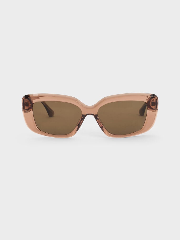 Alix Recycled Acetate Metallic-Accent Butterfly Sunglasses, Chestnut Brown, hi-res
