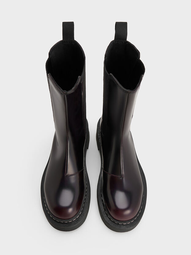 Stitch-Trim Platform Chelsea Boots, Burgundy, hi-res