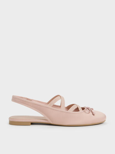 Satin Crossover Slingback Ballet Flats, Light Pink, hi-res