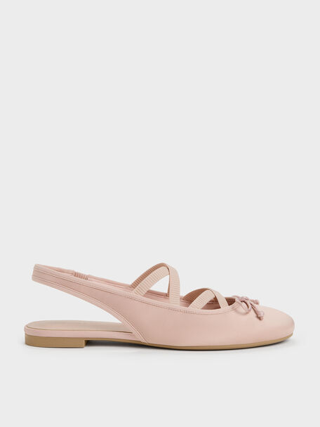 Satin Crossover Slingback Ballet Flats, Light Pink, hi-res