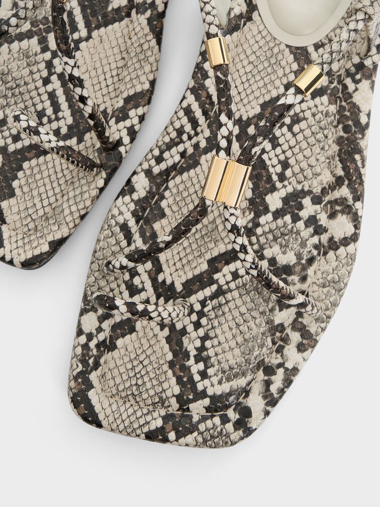 Snake-Print Metallic-Accent Toe-Ring Sandals, Animal Print Natural, hi-res