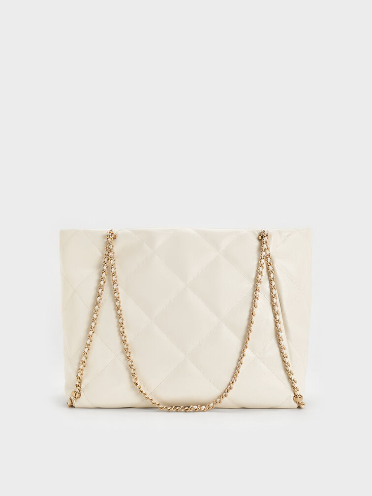 Apfra Quilted Chain-Embellished Tote Bag, Cream, hi-res