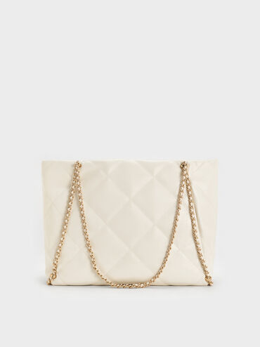 Apfra Quilted Chain-Embellished Tote Bag, Cream, hi-res
