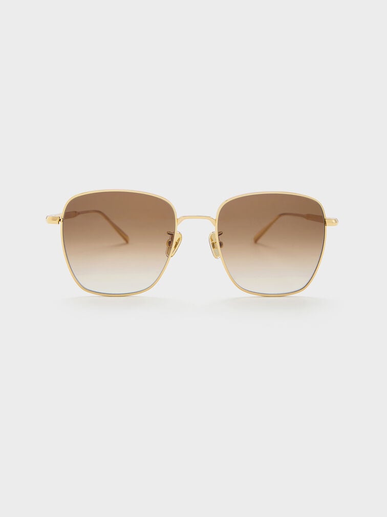 Delta Metallic-Rim Square Sunglasses, Gold, hi-res