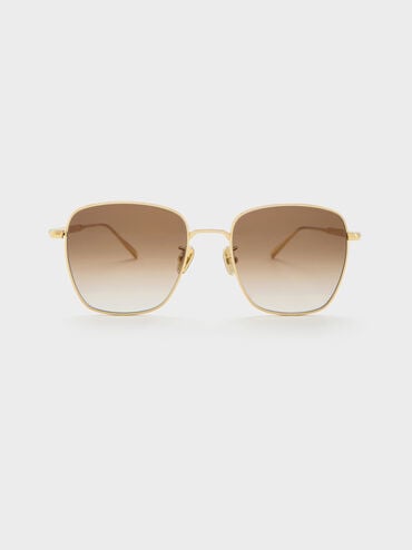 Delta Metallic-Rim Square Sunglasses, Gold, hi-res
