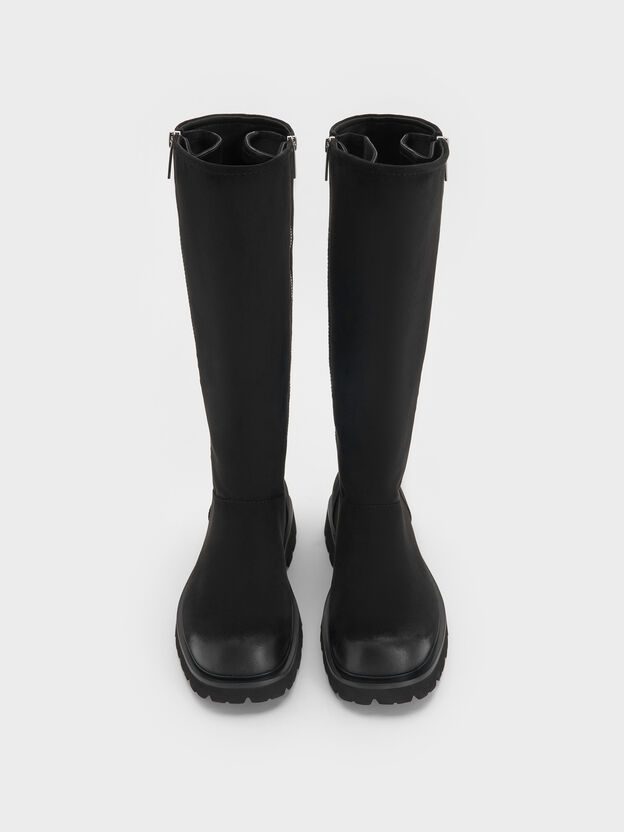 Rosamond Faux Suede Knee-High Boots, Black Textured, hi-res