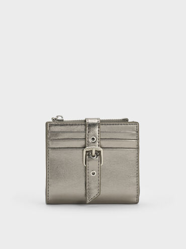 Blaise Metallic Grommet-Belt Top-Zip Small Wallet, Pewter, hi-res