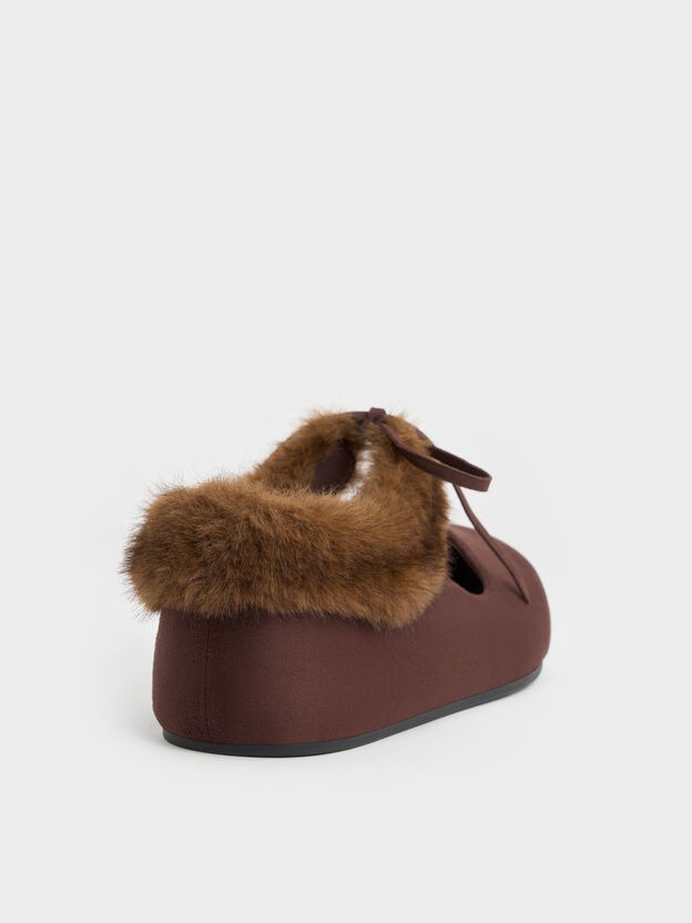 Emila Faux Suede Fur-Trim Mary Jane Flats, Dark Brown Textured, hi-res