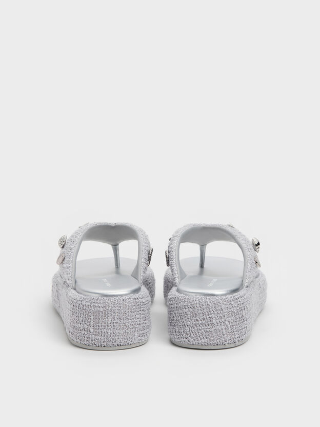 Tweed Beach Flatform Thong Sandals, Silver, hi-res