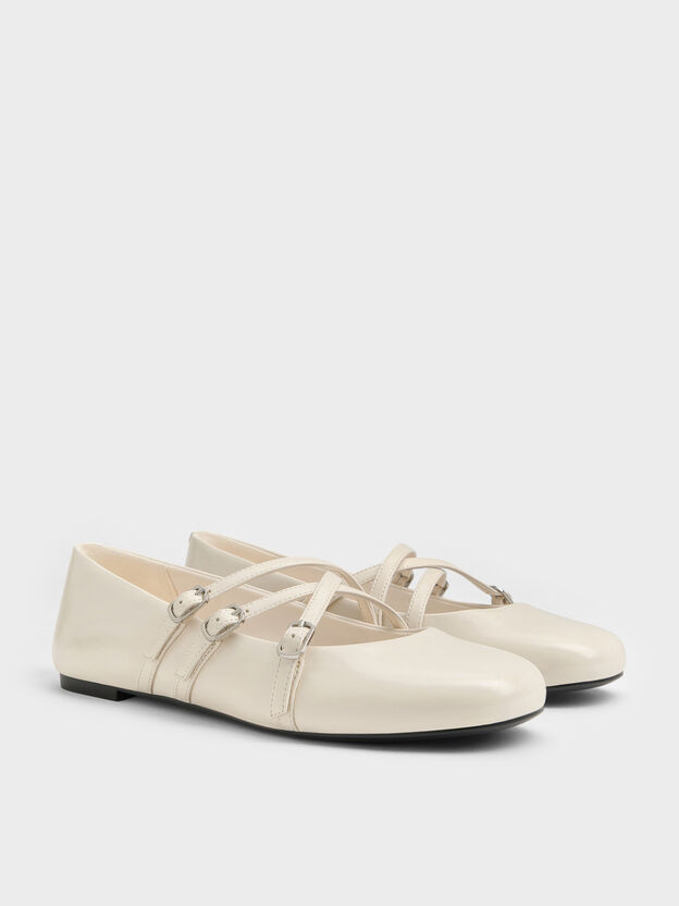 Triple-Strap Mary Jane Flats, Chalk, hi-res