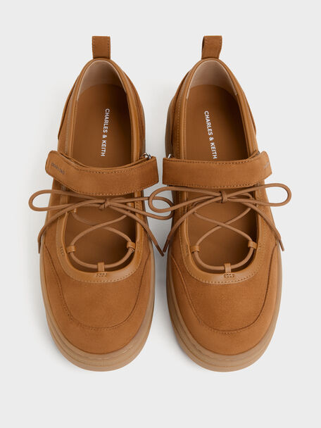 Faux Suede Mary Jane Platform Sneakers, Cognac, hi-res
