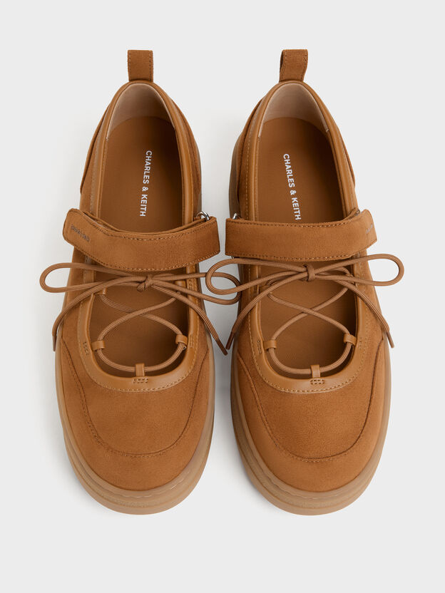 Faux Suede Mary Jane Platform Sneakers, Cognac, hi-res