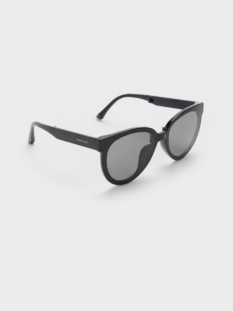 Brea Foldable Aviator Sunglasses, Black, hi-res