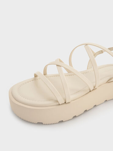 Strappy Ridged-Sole Flatform Sandals, Chalk, hi-res