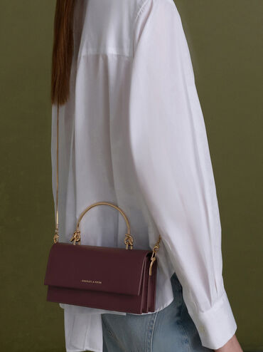 Kristine Sculptural-Handle Long Wallet, Wineberry Red, hi-res